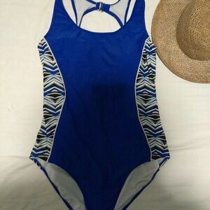 Blue women's one-piece bathing suit